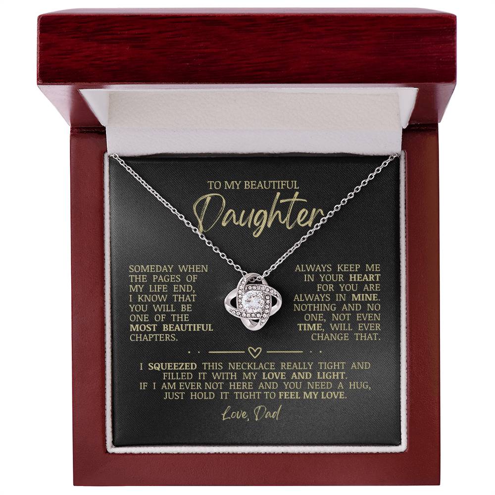 To My Beautiful Daughter "Hold It Tight To Feel My Love" Love Knot Necklace
