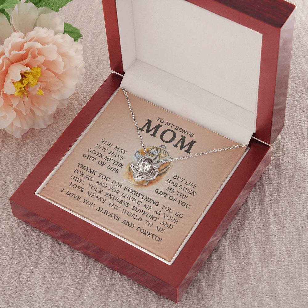 To My Bonus Mom "I Love You Always and Forever" Love Knot Necklace