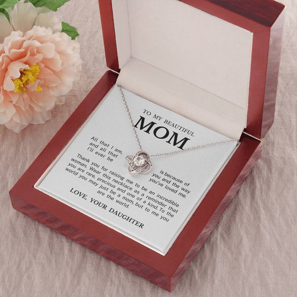 To My Beautiful Mom "You Are Precious" Love Knot Necklace