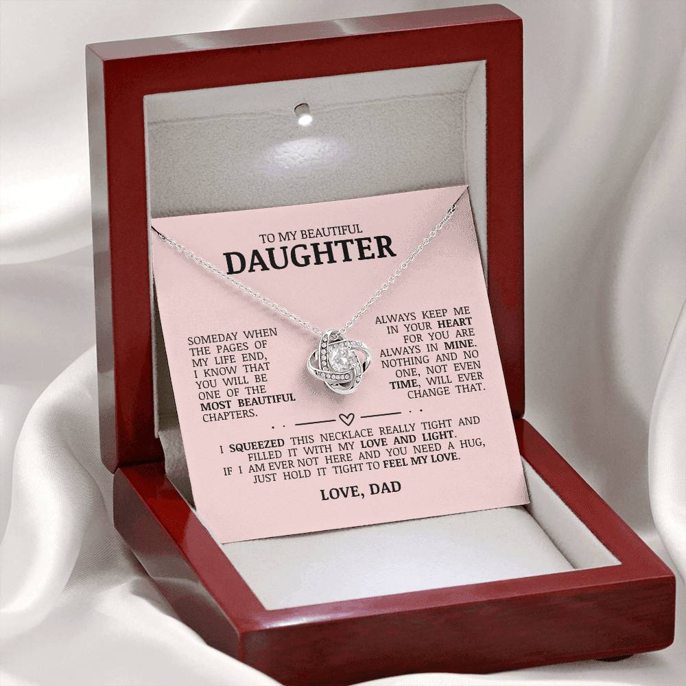 To My Beautiful Daughter "Always Keep Me In Your Heart" Love Knot Necklace