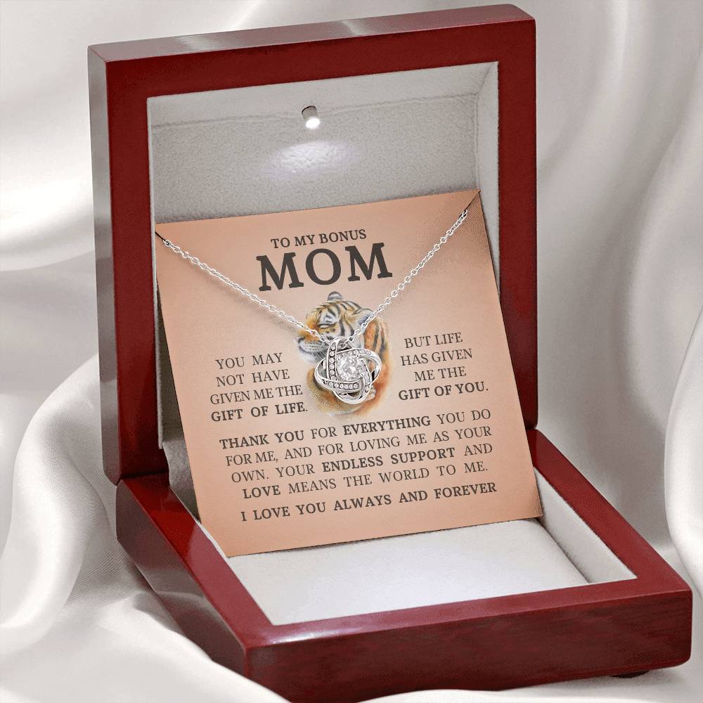 To My Bonus Mom "I Love You Always and Forever" Love Knot Necklace