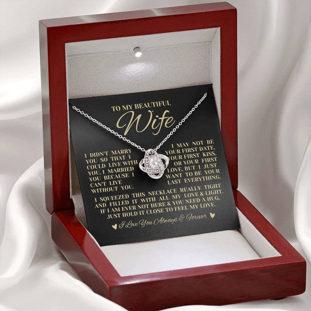To My Beautiful Wife "I Love You Always & Forever" Love Knot Necklace