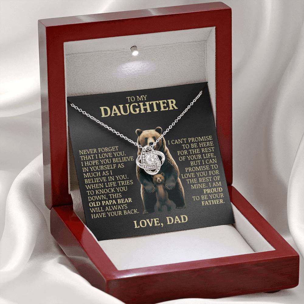 To My Daughter "Papa Bear Will Always Have Your Back" Love Knot Necklace