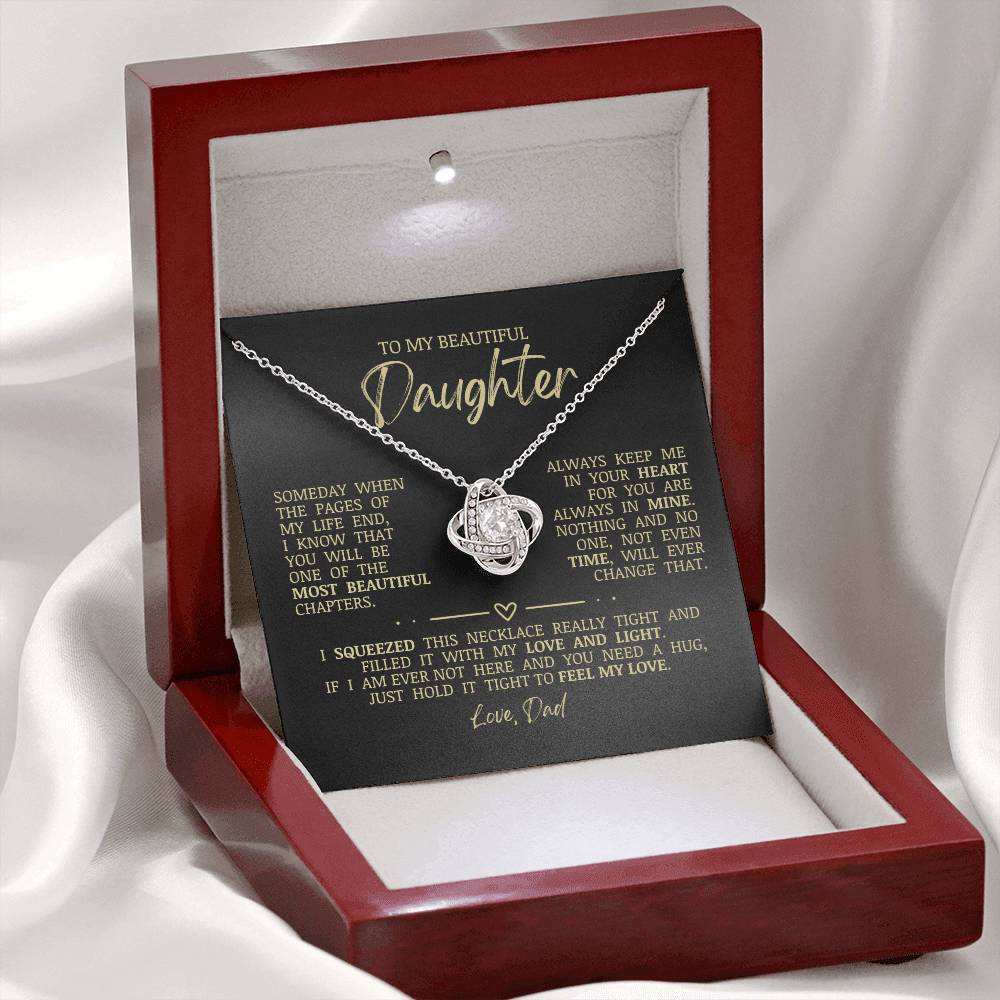 To My Beautiful Daughter "Hold It Tight To Feel My Love" Love Knot Necklace