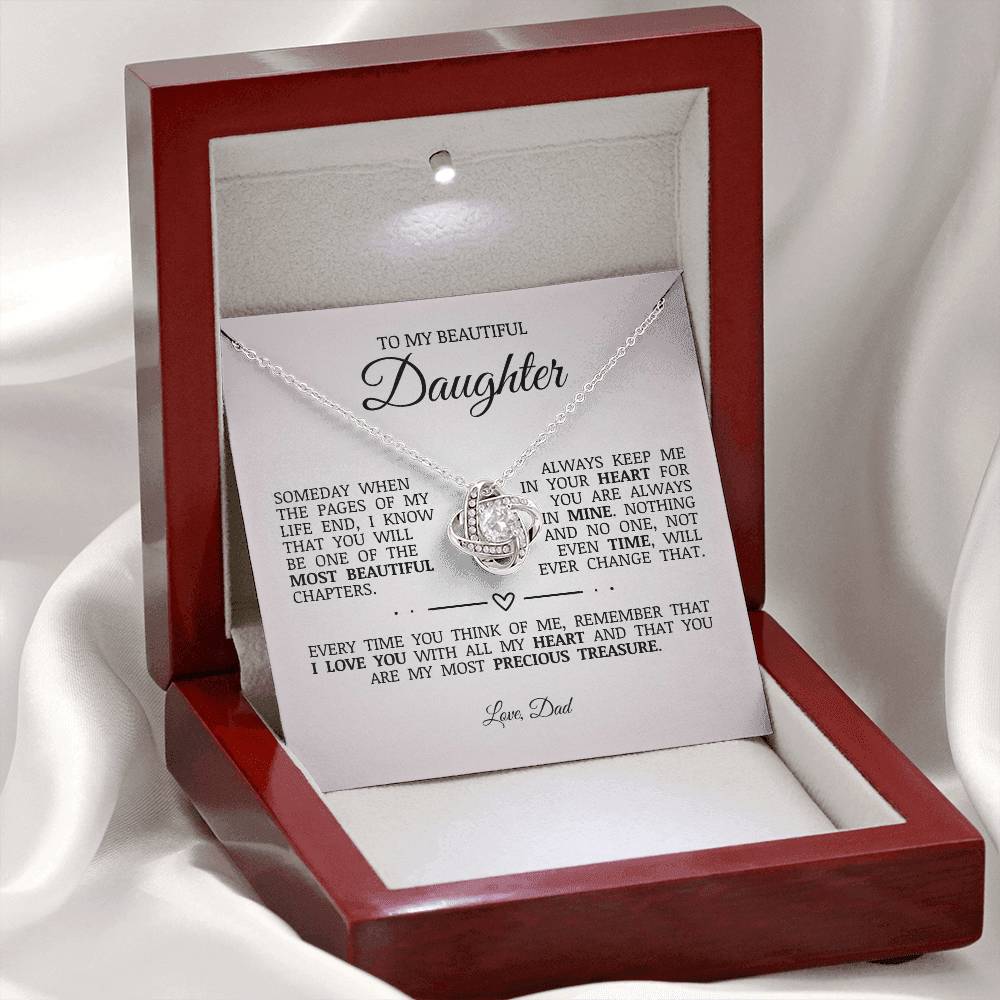 To My Beautiful Daughter "Always Keep Me In Your Heart" Love Knot Necklace