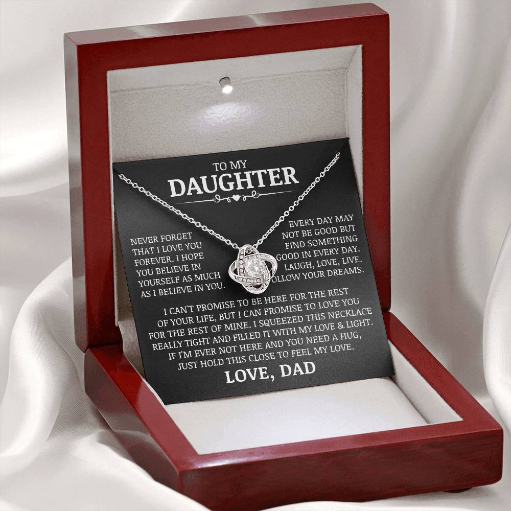 To My Daughter "Laugh, Love, Live" Love Knot Necklace
