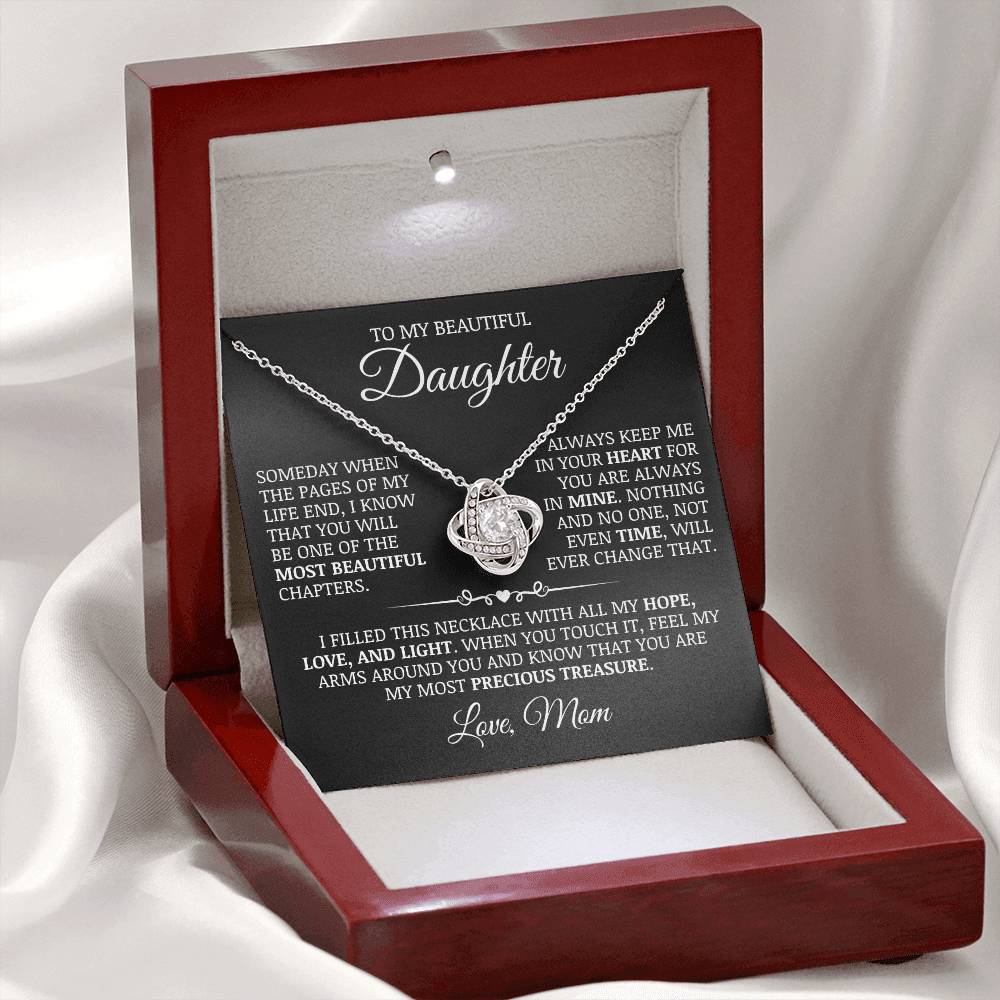 To My Daughter "Always Keep Me In Your Heart" Love Knot Necklace