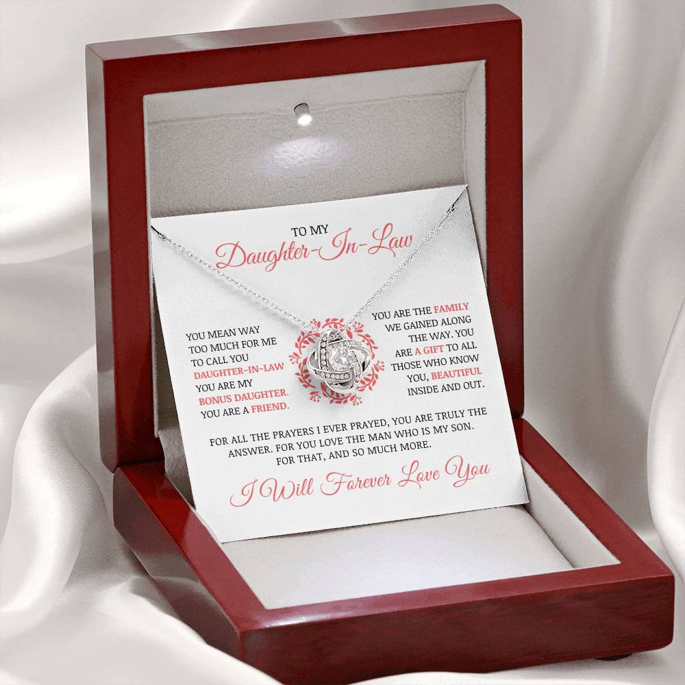 To My Daughter In Law "I Will Forever Love You" Love Knot Necklace