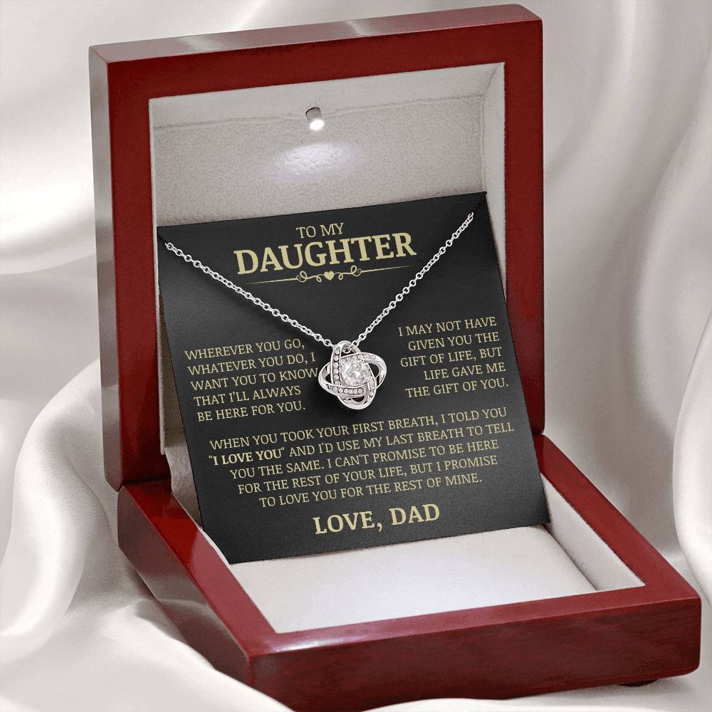 To My Daughter "Life Gave Me The Gift of You" Love Knot Necklace