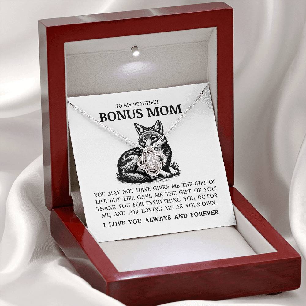 To My Bonus Mom "I Love You Always and Forever" Love Knot Necklace