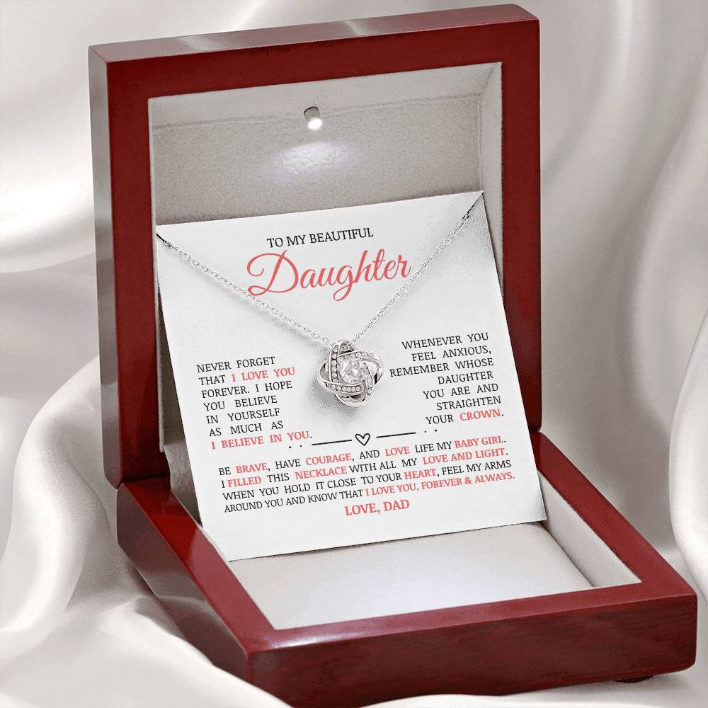 To My Beautiful Daughter "I Love You Forever" Love Knot Necklace