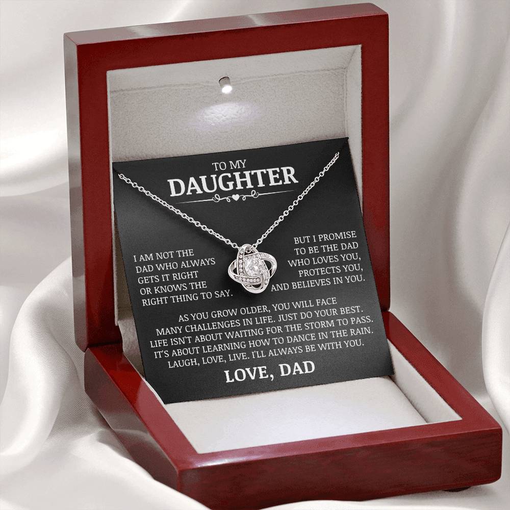 To My Daughter "Laugh, Love, Live" Love Knot Necklace