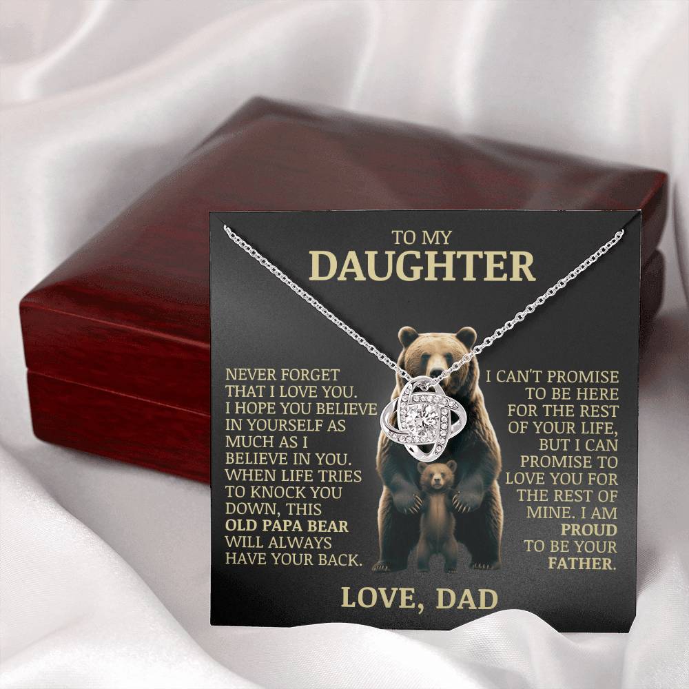 To My Daughter "Papa Bear Will Always Have Your Back" Love Knot Necklace
