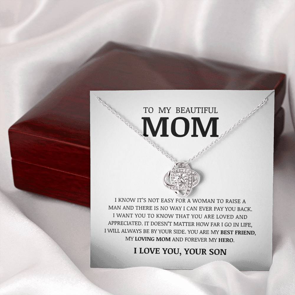 To My Beautiful Mom, Love Knot Necklace
