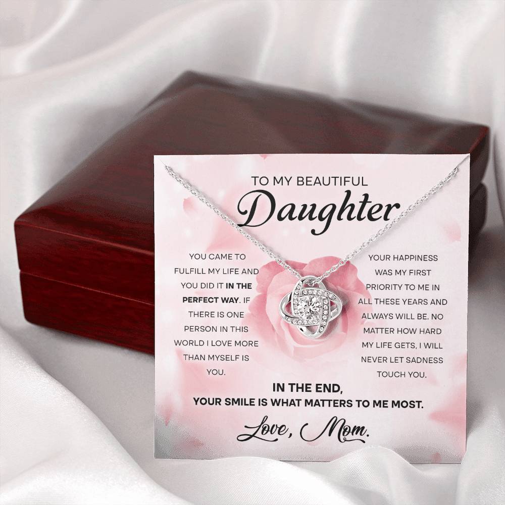 To My Beautiful Daughter "Your Smile Is What Matters" Love Knot Necklace