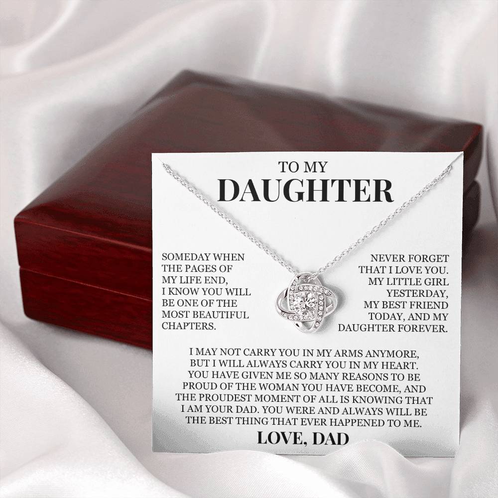 To My Daughter "Never Forget That I Love You" Love Knot Necklace