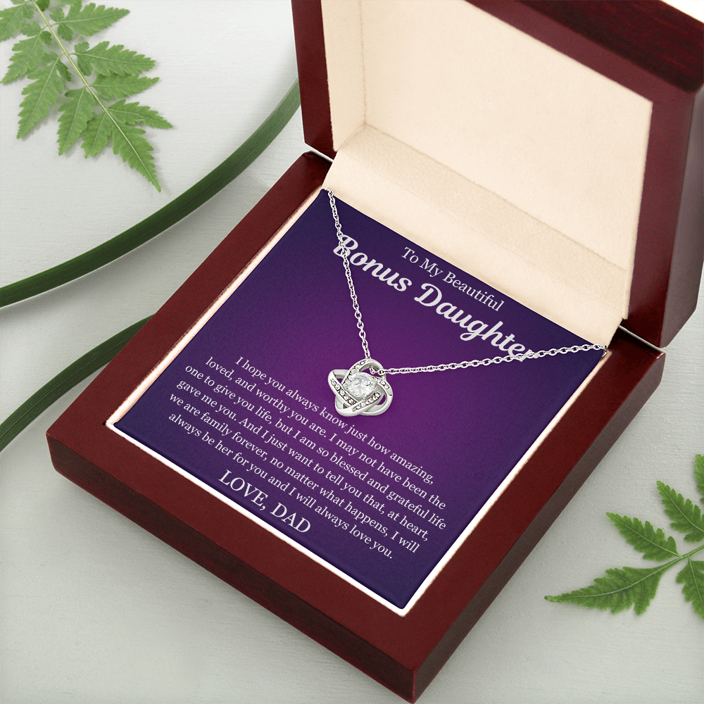 To My Beautiful Bonus Daughter - Love Knot Necklace