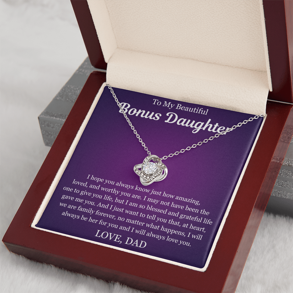 To My Beautiful Bonus Daughter - Love Knot Necklace