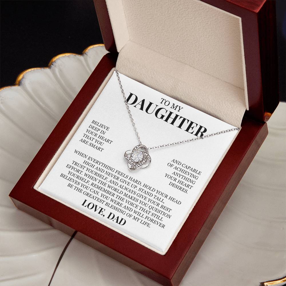 To My Daughter "Hold Your Head High" Love Knot Necklace