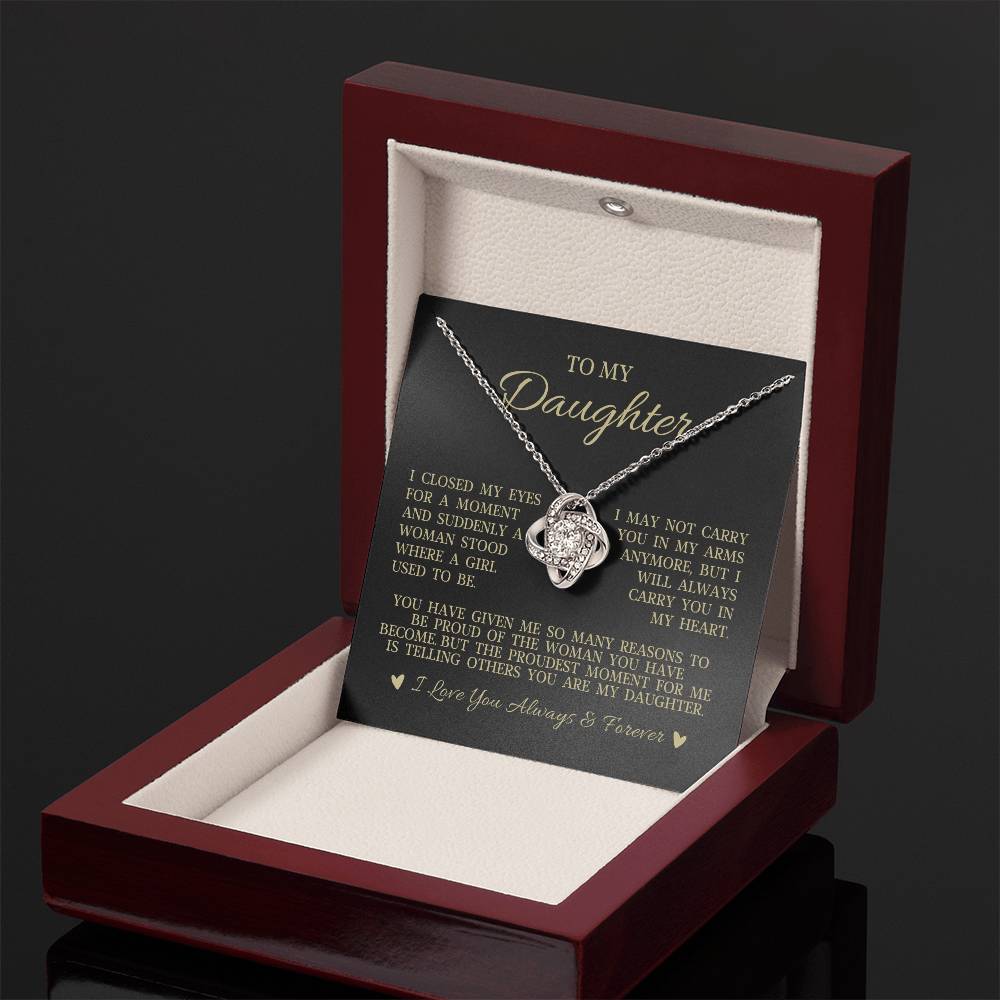 To My Daughter "I Will Always Carry You In My Heart" Love Knot Necklace