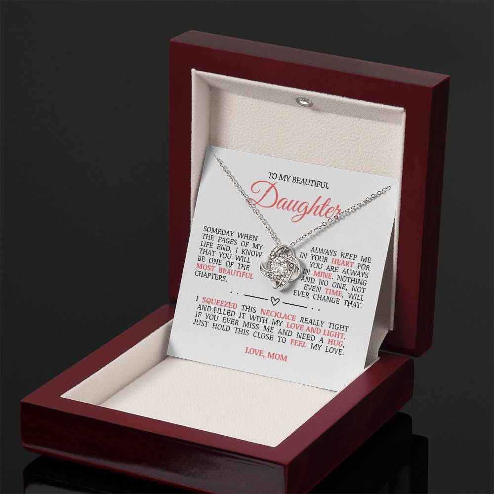 To My Beautiful Daughter "Always Keep Me In Your Heart" Love Knot Necklace