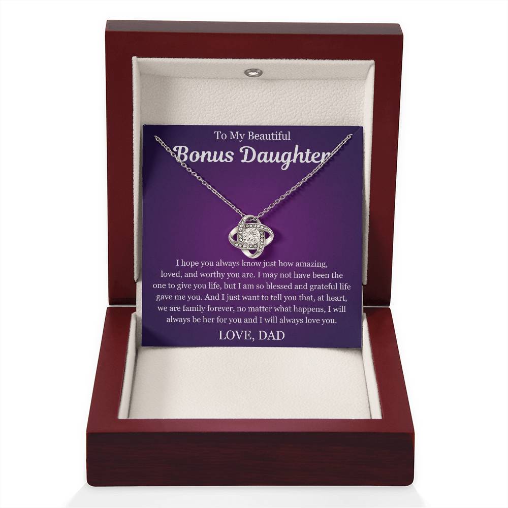 To My Beautiful Bonus Daughter - Love Knot Necklace