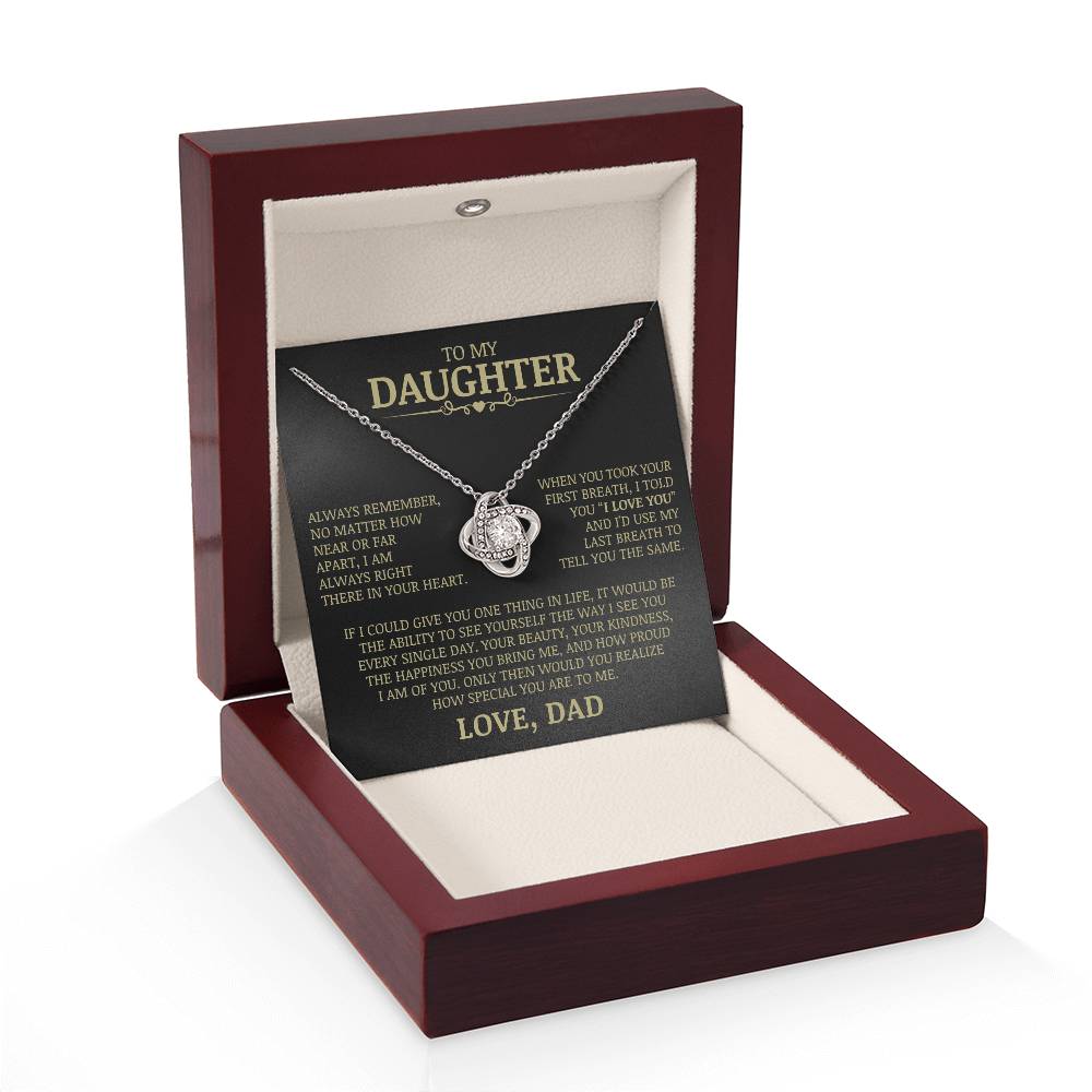To My Daughter "Always Right There In Your Heart" Love Knot Necklace