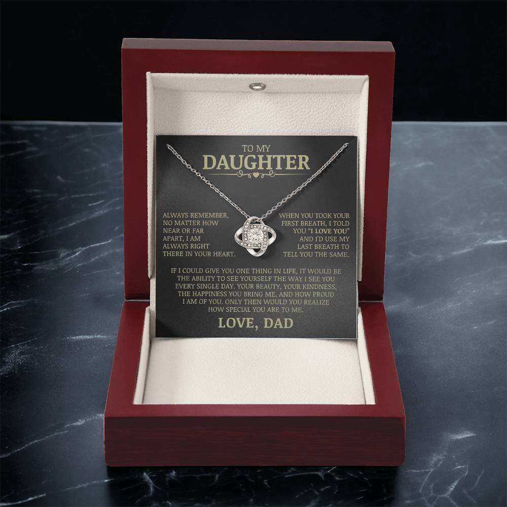 To My Daughter "Always Right There In Your Heart" Love Knot Necklace