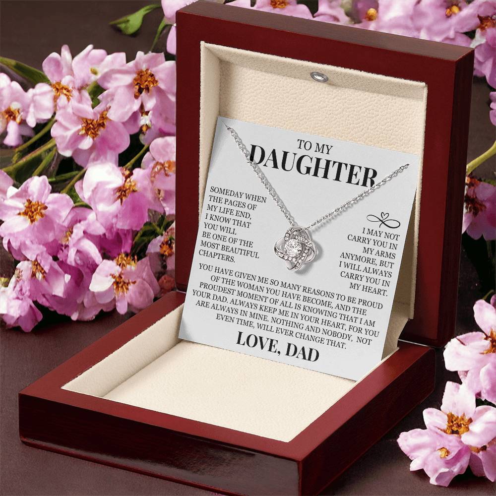 To My Daughter "I Will Always Carry You In My Heart" Love Knot Necklace