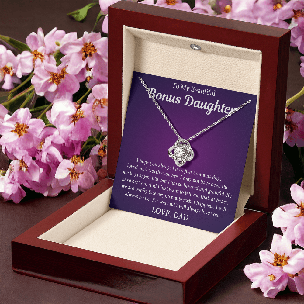 To My Beautiful Bonus Daughter - Love Knot Necklace