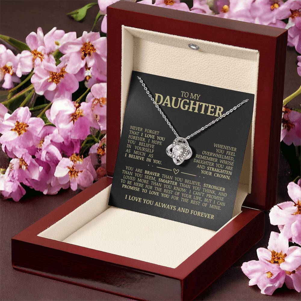 To My Daughter "Never Forget That I Love You" Love Knot Necklace