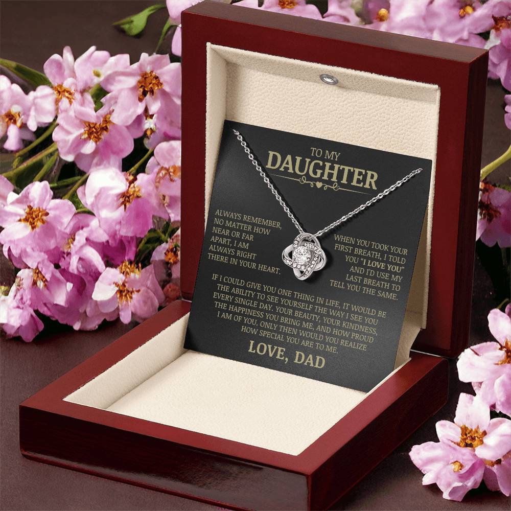 To My Daughter "Always Right There In Your Heart" Love Knot Necklace