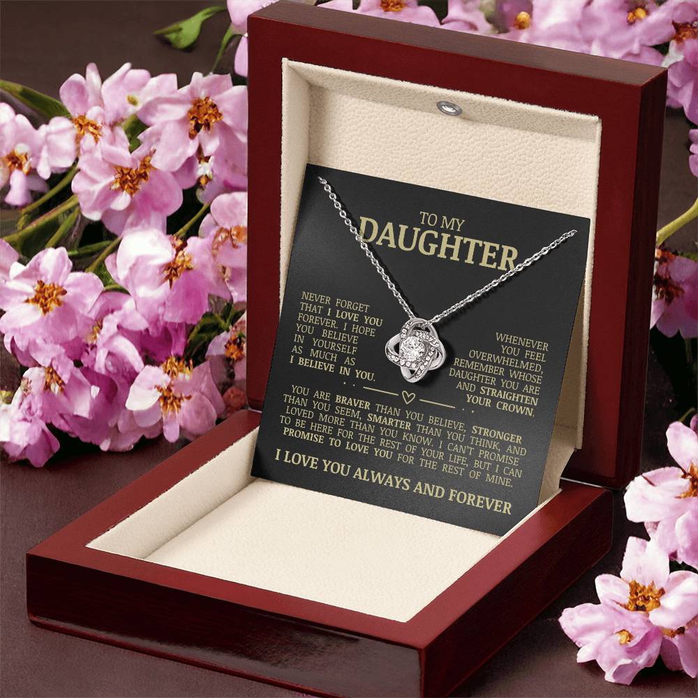 To My Daughter "Never Forget That I Love You" Love Knot Necklace