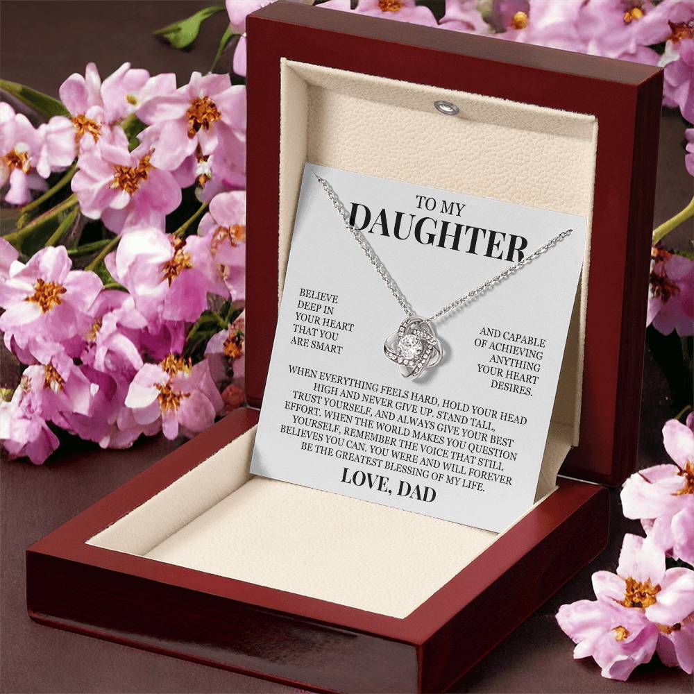 To My Daughter "Hold Your Head High" Love Knot Necklace