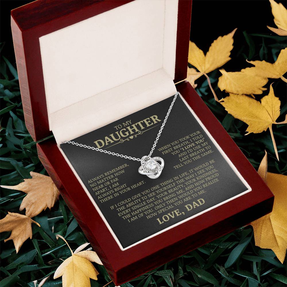 To My Daughter "Always Right There In Your Heart" Love Knot Necklace