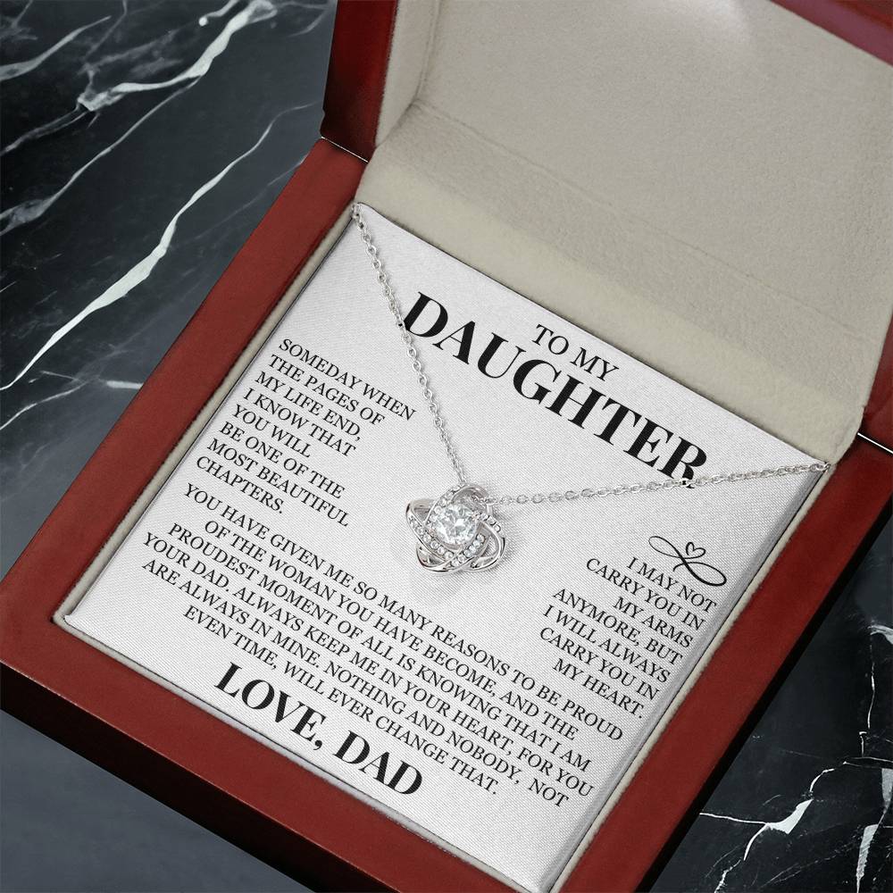 To My Daughter "I Will Always Carry You In My Heart" Love Knot Necklace