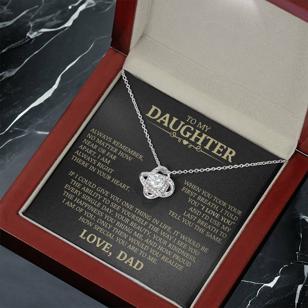 To My Daughter "Always Right There In Your Heart" Love Knot Necklace