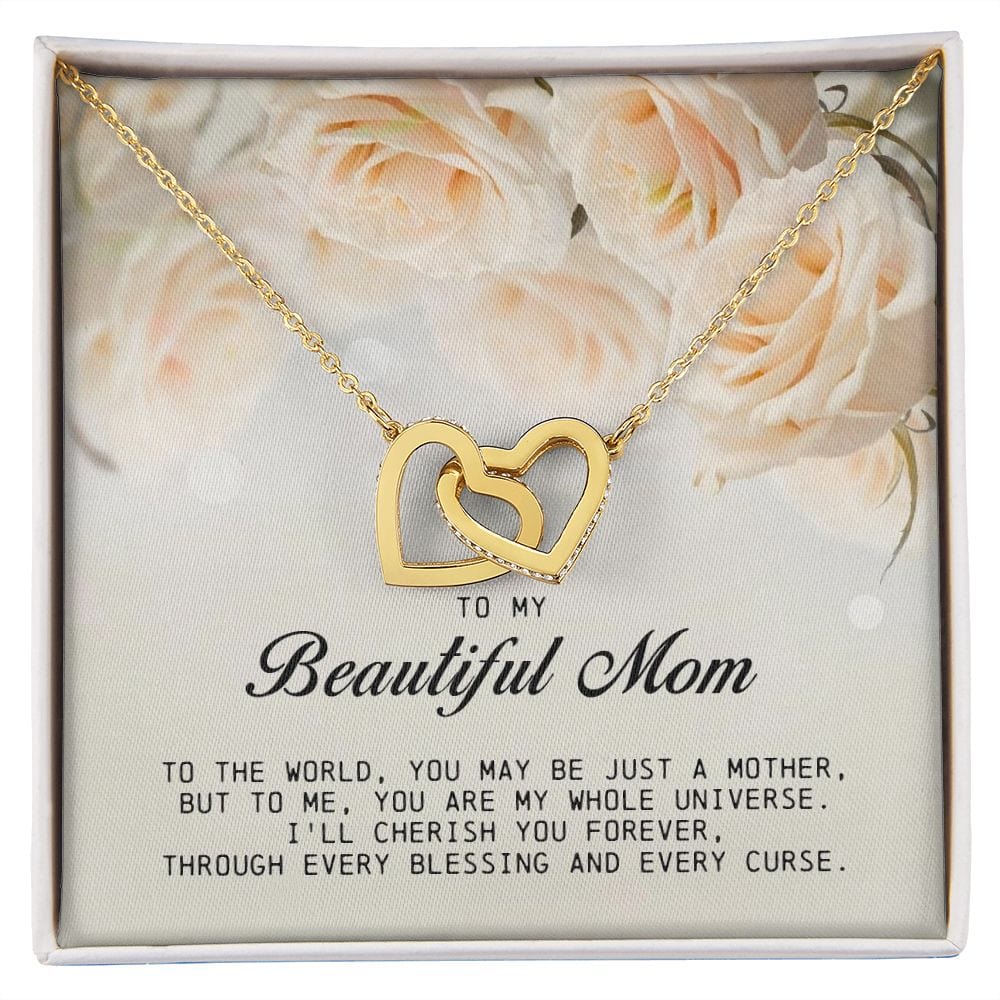 To my Beautiful Mom, Interlocking Hearts Necklace, Mother's Day Gift