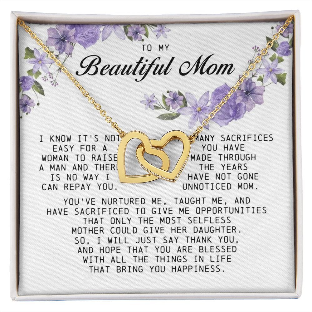 To my Beautiful Mom, Interlocking Hearts Necklace, Mother's Day Gift