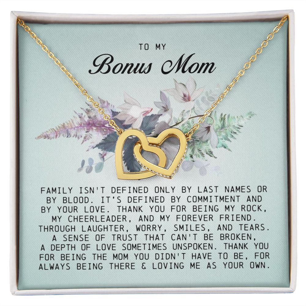 To My Bonus Mom, Interlocking Hearts Necklace