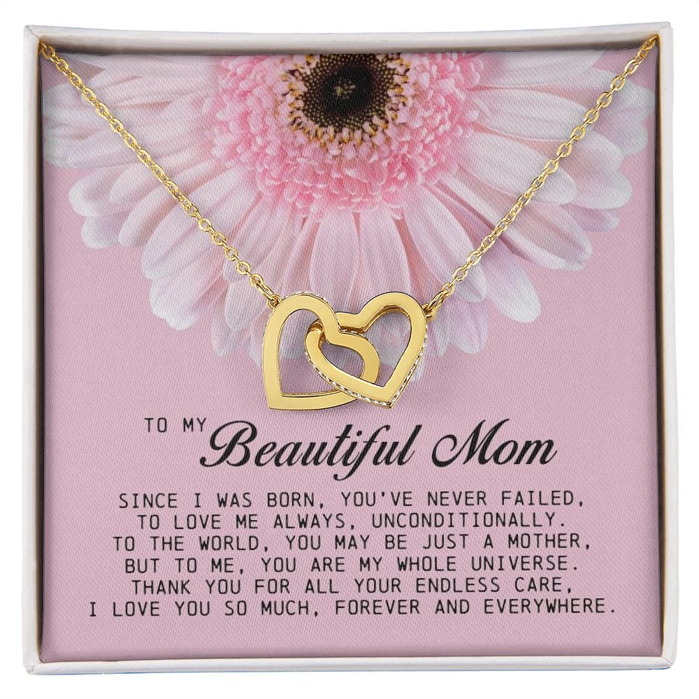 To my Beautiful Mom, Interlocking Hearts Necklace, Mother's Day Gift