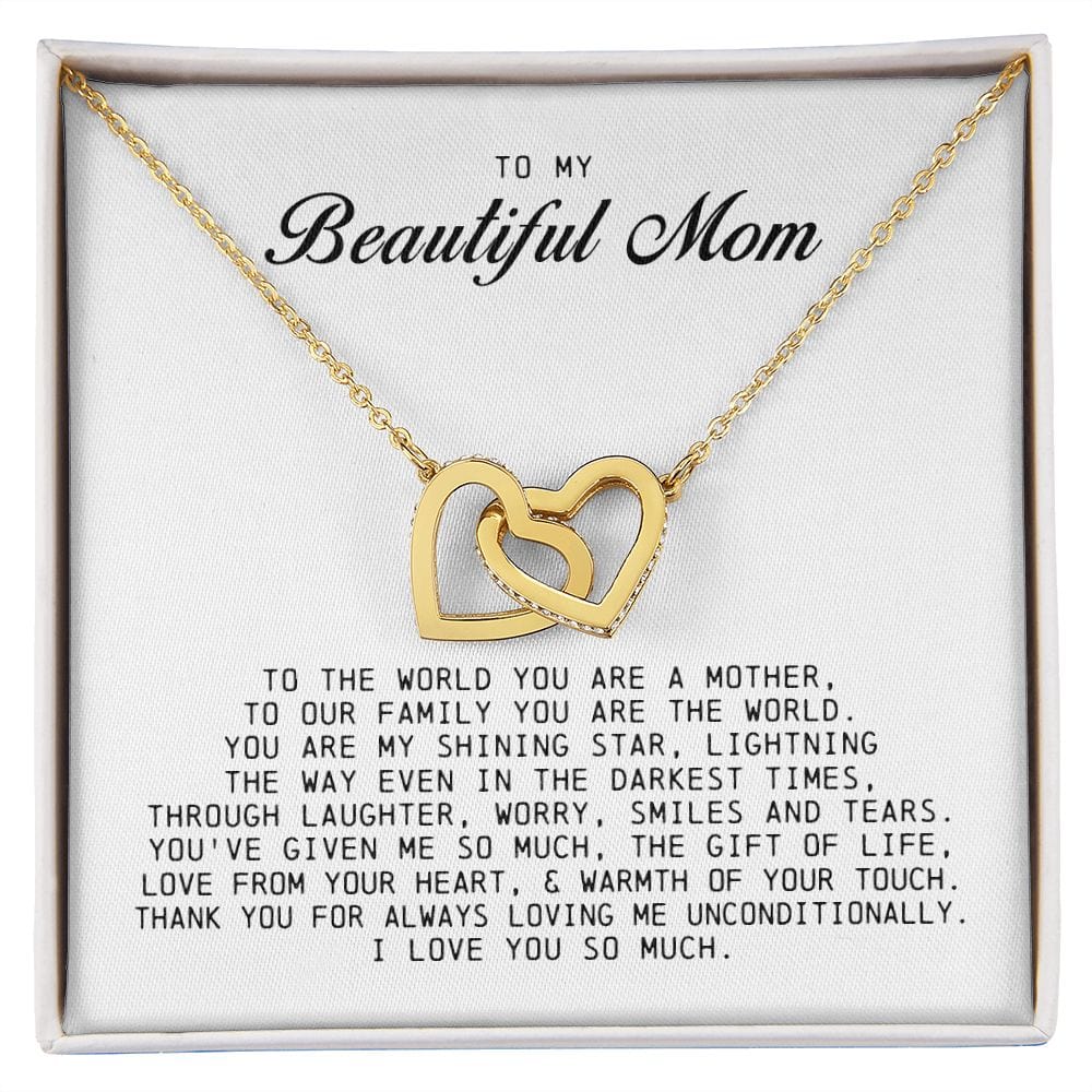 To my Beautiful Mom, Interlocking Hearts Necklace, Mother's Day Gift