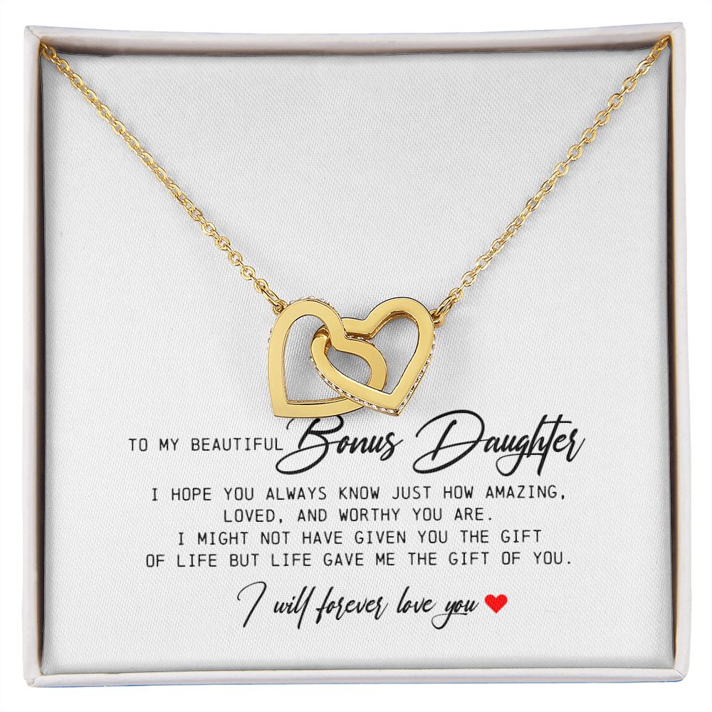 Interlocking Hearts Necklace, To My Bonus Daughter