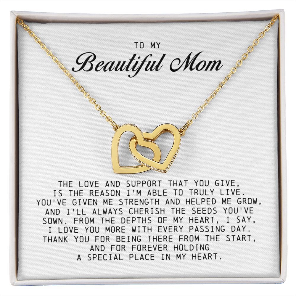 To my Beautiful Mom, Interlocking Hearts Necklace, Mother's Day Gift
