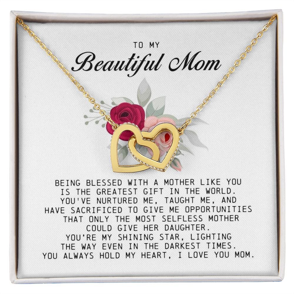 To my Beautiful Mom, Interlocking Hearts Necklace, Mother's Day Gift