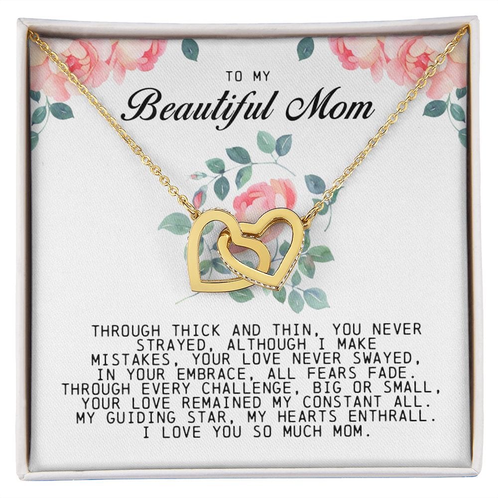 To my Beautiful Mom, Interlocking Hearts Necklace, Mother's Day Gift
