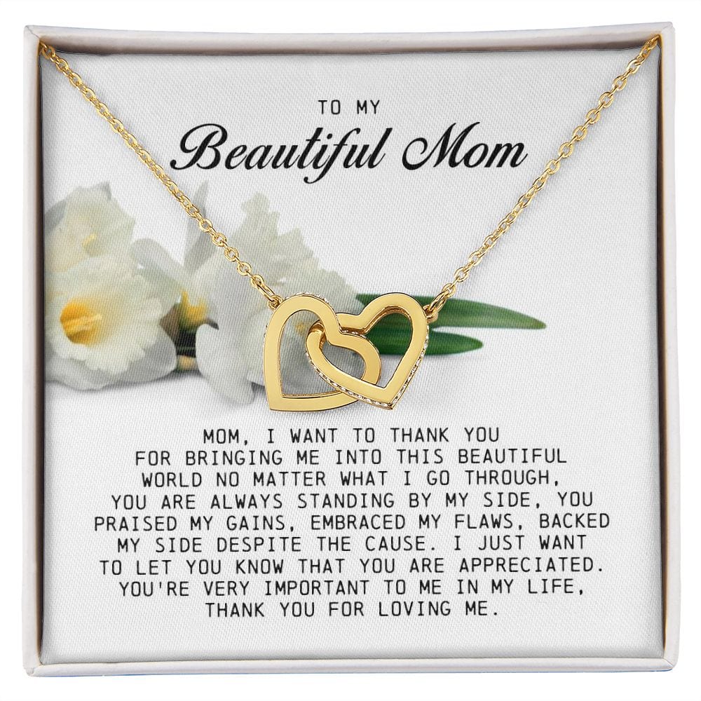 To my Beautiful Mom, Interlocking Hearts Necklace, Mother's Day Gift