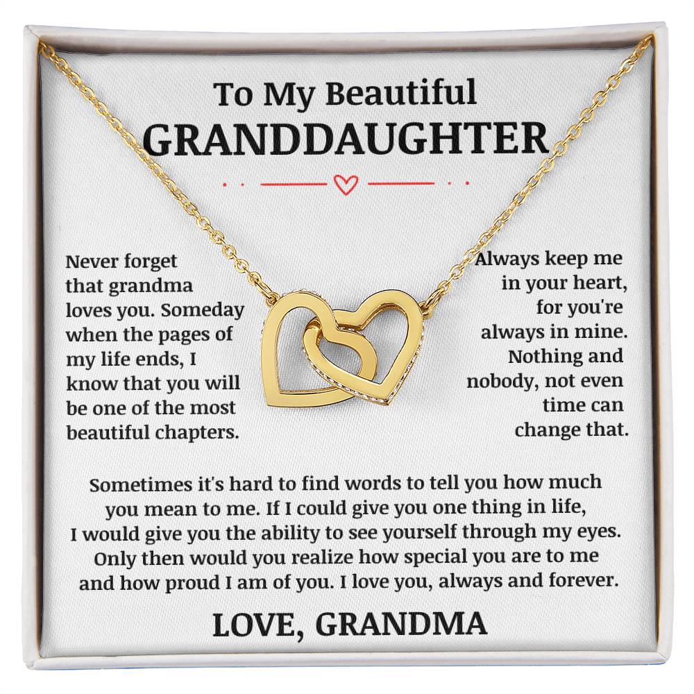 To My Beautiful Granddaughter "Always Keep Me In Your Heart" Interlocking Heart Necklace