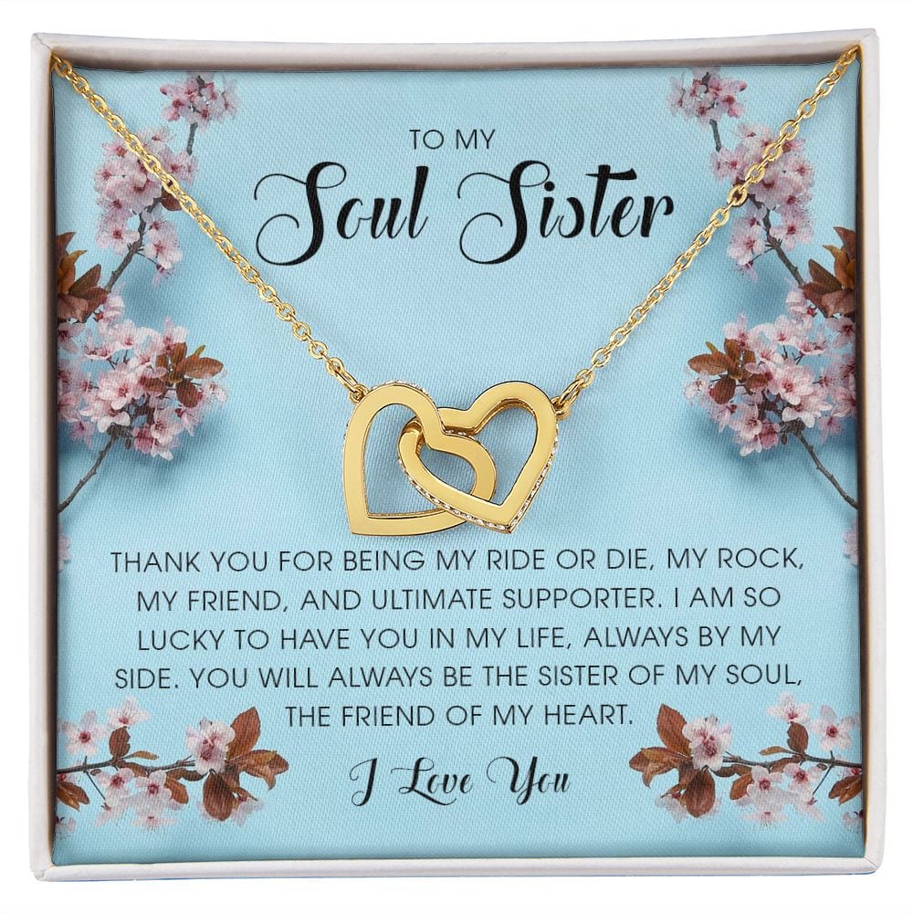 To My Soul Sister, Interlocking Hearts Necklace