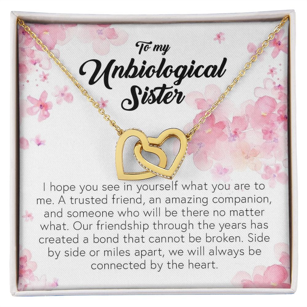 To My Unbiological Sister, Interlocking Hearts Necklace